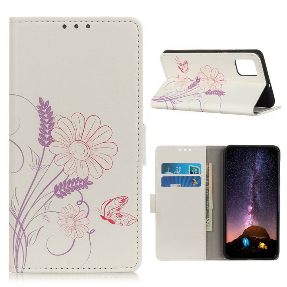 Folio-hoesje voor Samsung Galaxy S20 FE Vlinders En Bloemen Tekenen