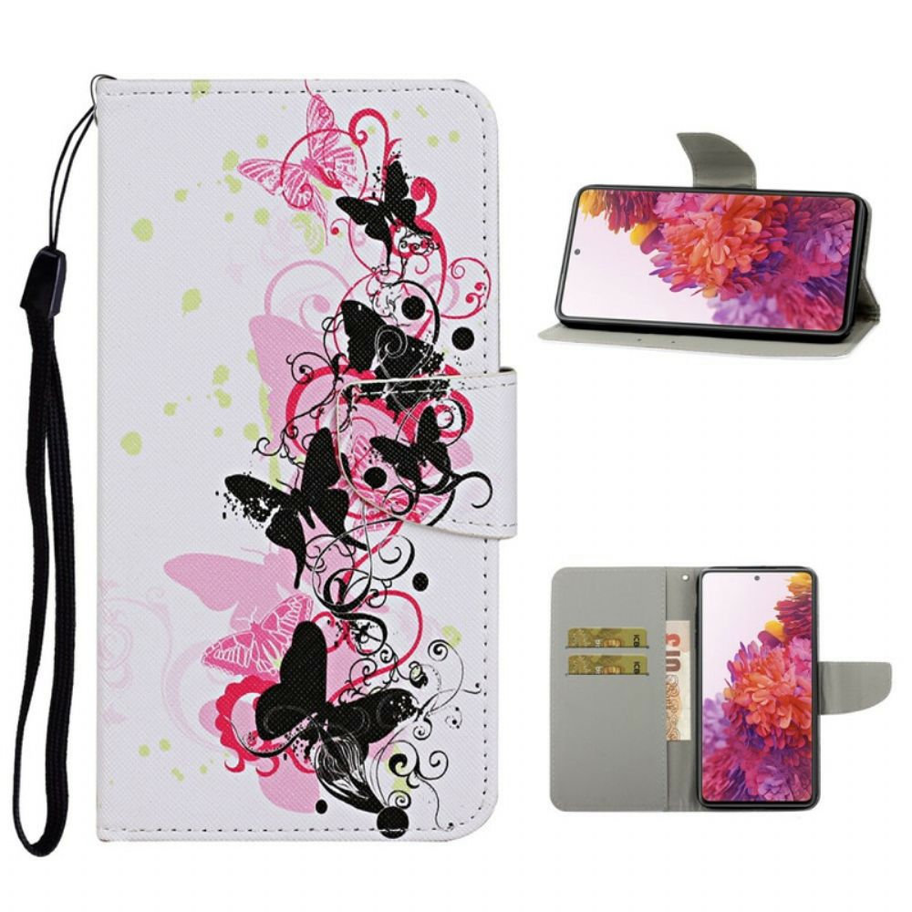 Folio-hoesje voor Samsung Galaxy S20 FE Vlinders En Lanyard