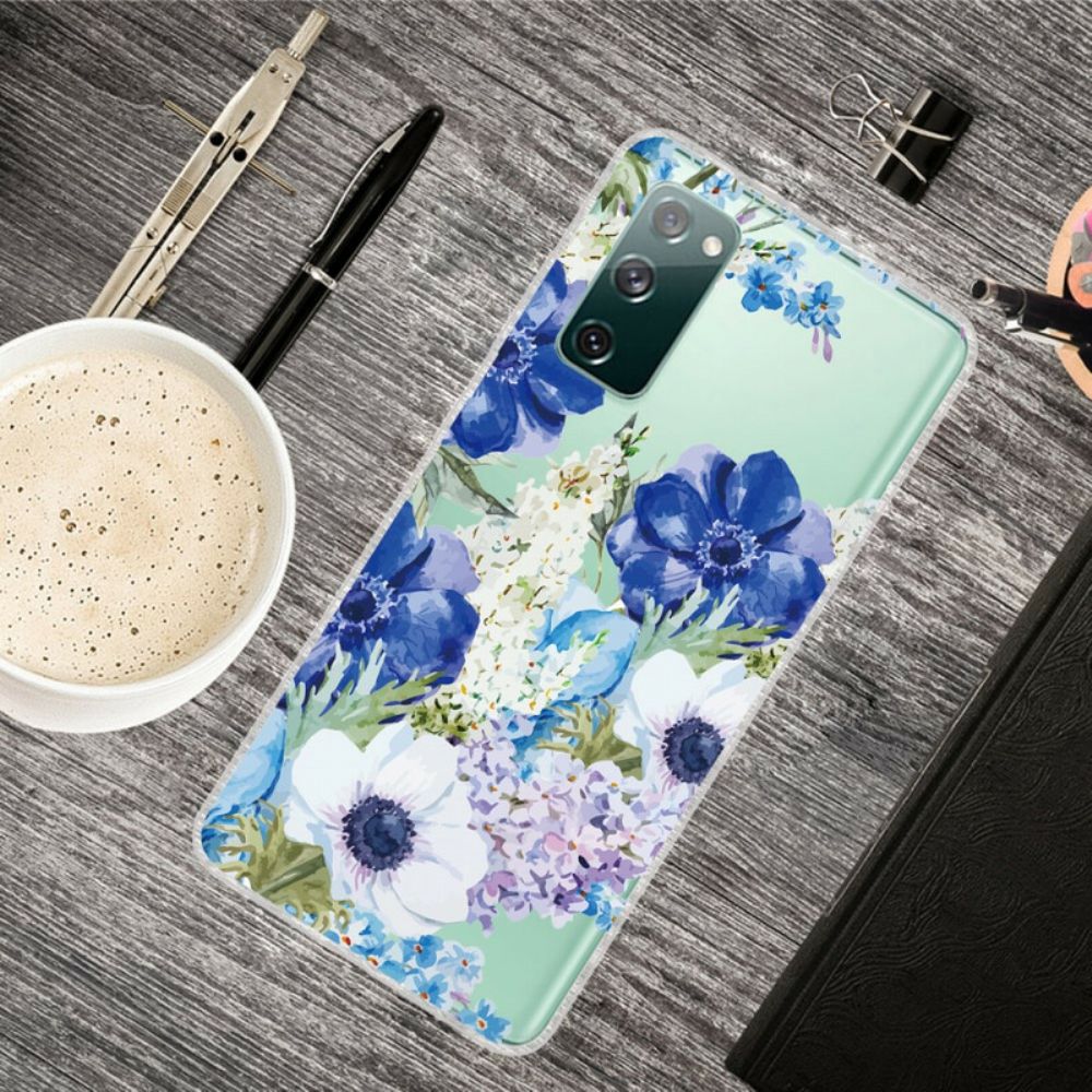 Hoesje voor Samsung Galaxy S20 FE Aquarel Blauwe Bloemen Naadloos