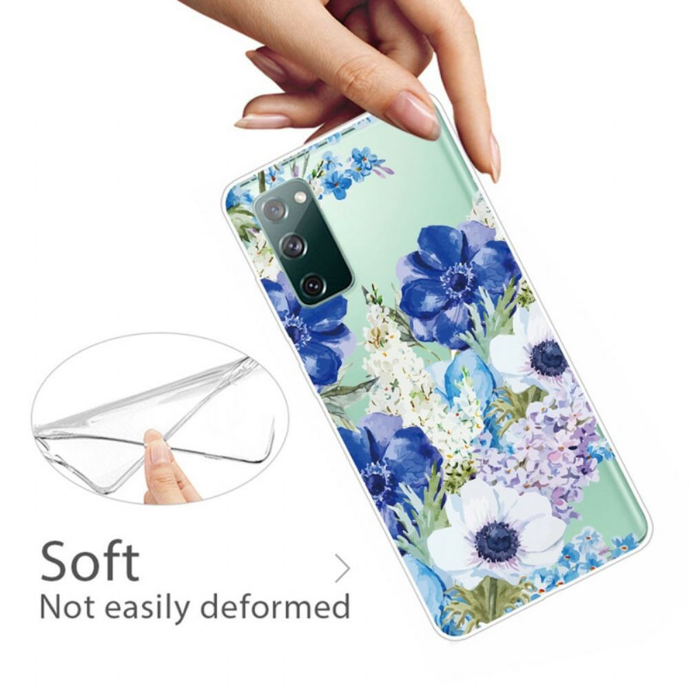 Hoesje voor Samsung Galaxy S20 FE Aquarel Blauwe Bloemen Naadloos