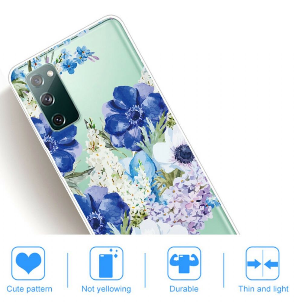 Hoesje voor Samsung Galaxy S20 FE Aquarel Blauwe Bloemen Naadloos