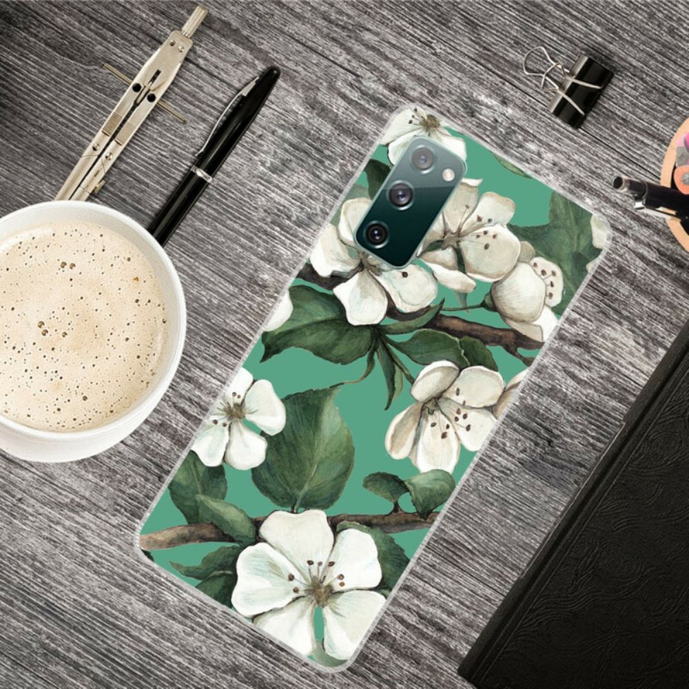 Hoesje voor Samsung Galaxy S20 FE Geschilderde Witte Bloemen