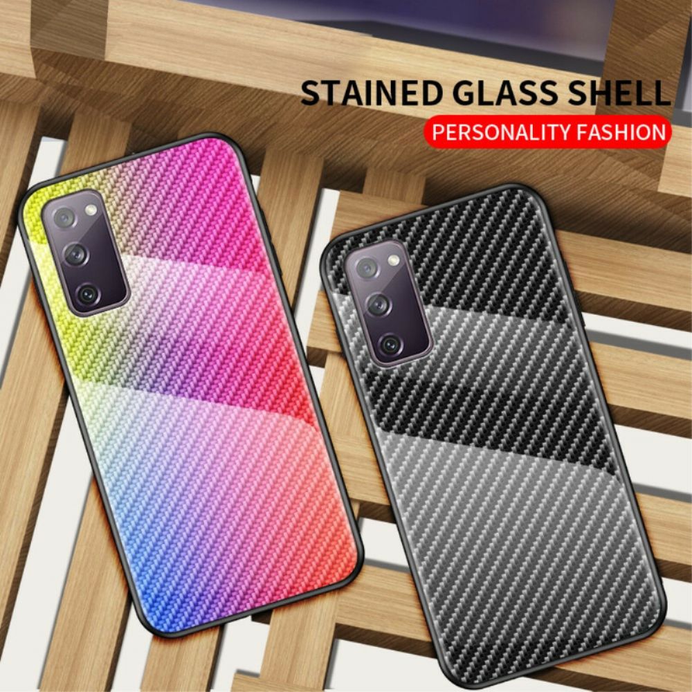 Hoesje voor Samsung Galaxy S20 FE Koolstofvezel Gehard Glas