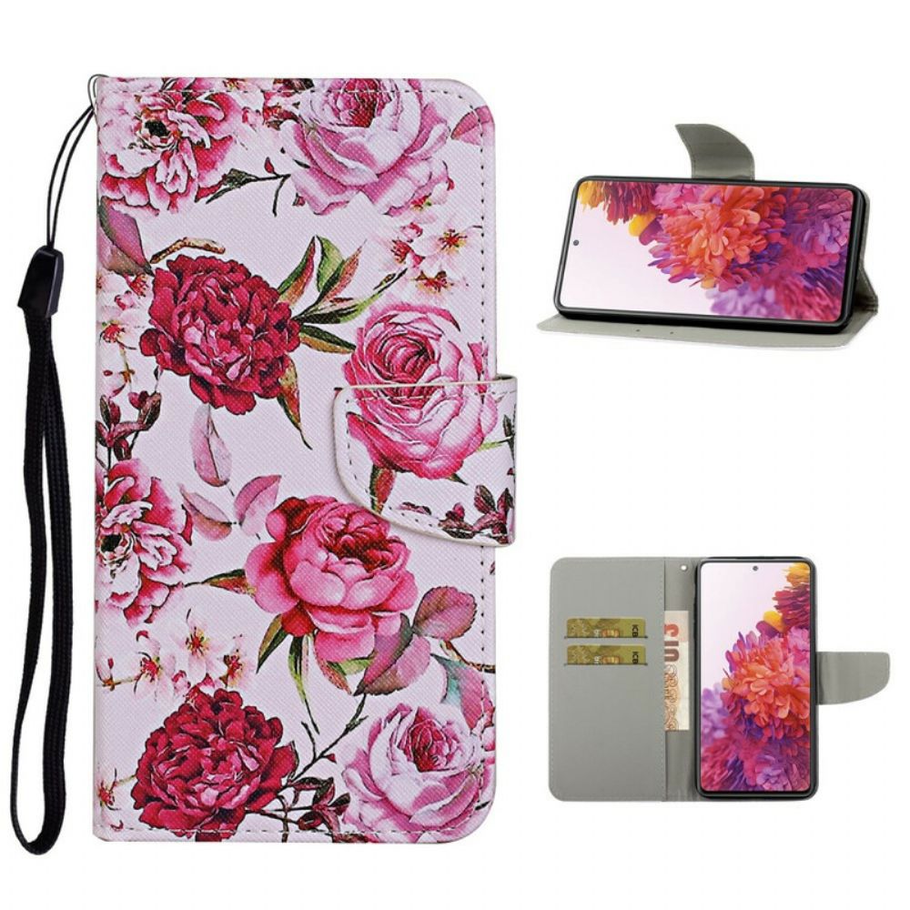 Leren Hoesje voor Samsung Galaxy S20 FE Meesterlijke Bloemen Met Koord