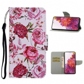 Leren Hoesje voor Samsung Galaxy S20 FE Meesterlijke Bloemen Met Koord