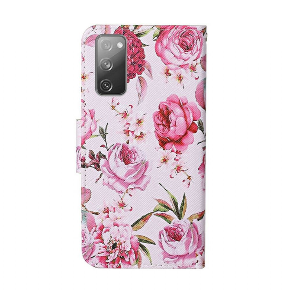 Leren Hoesje voor Samsung Galaxy S20 FE Meesterlijke Bloemen Met Koord