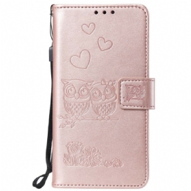 Leren Hoesje voor Samsung Galaxy S20 FE Met Ketting Amoureuze Uilen Met Bandjes