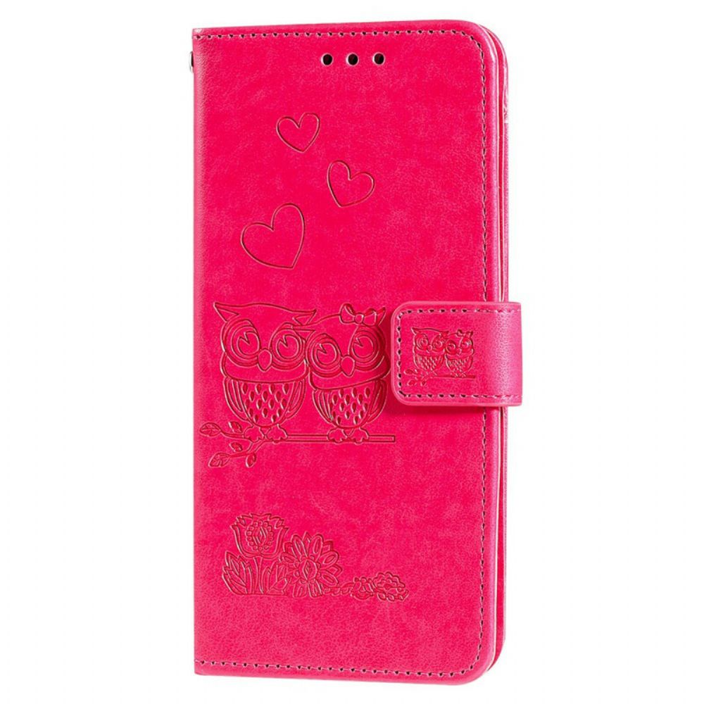 Leren Hoesje voor Samsung Galaxy S20 FE Met Ketting Amoureuze Uilen Met Bandjes