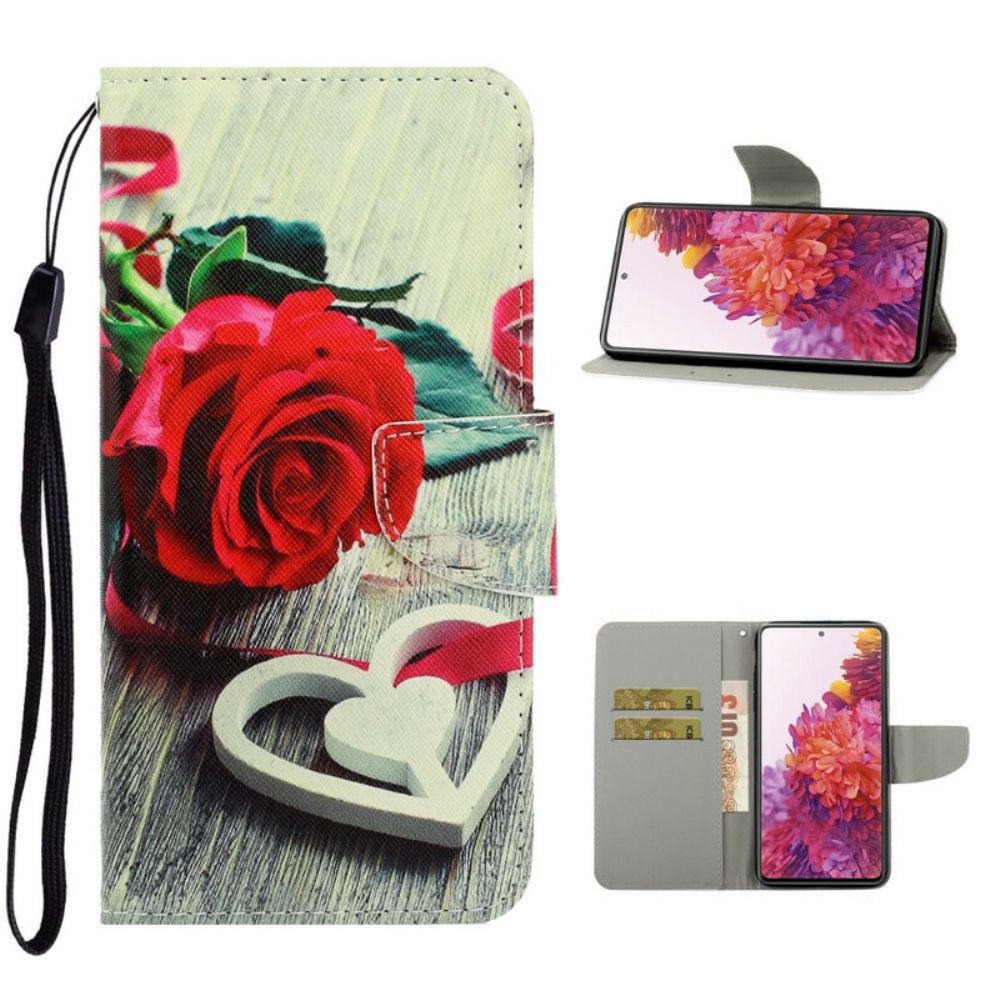 Leren Hoesje voor Samsung Galaxy S20 FE Met Ketting Romantische Roos Met Bandjes