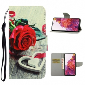 Leren Hoesje voor Samsung Galaxy S20 FE Met Ketting Romantische Roos Met Bandjes