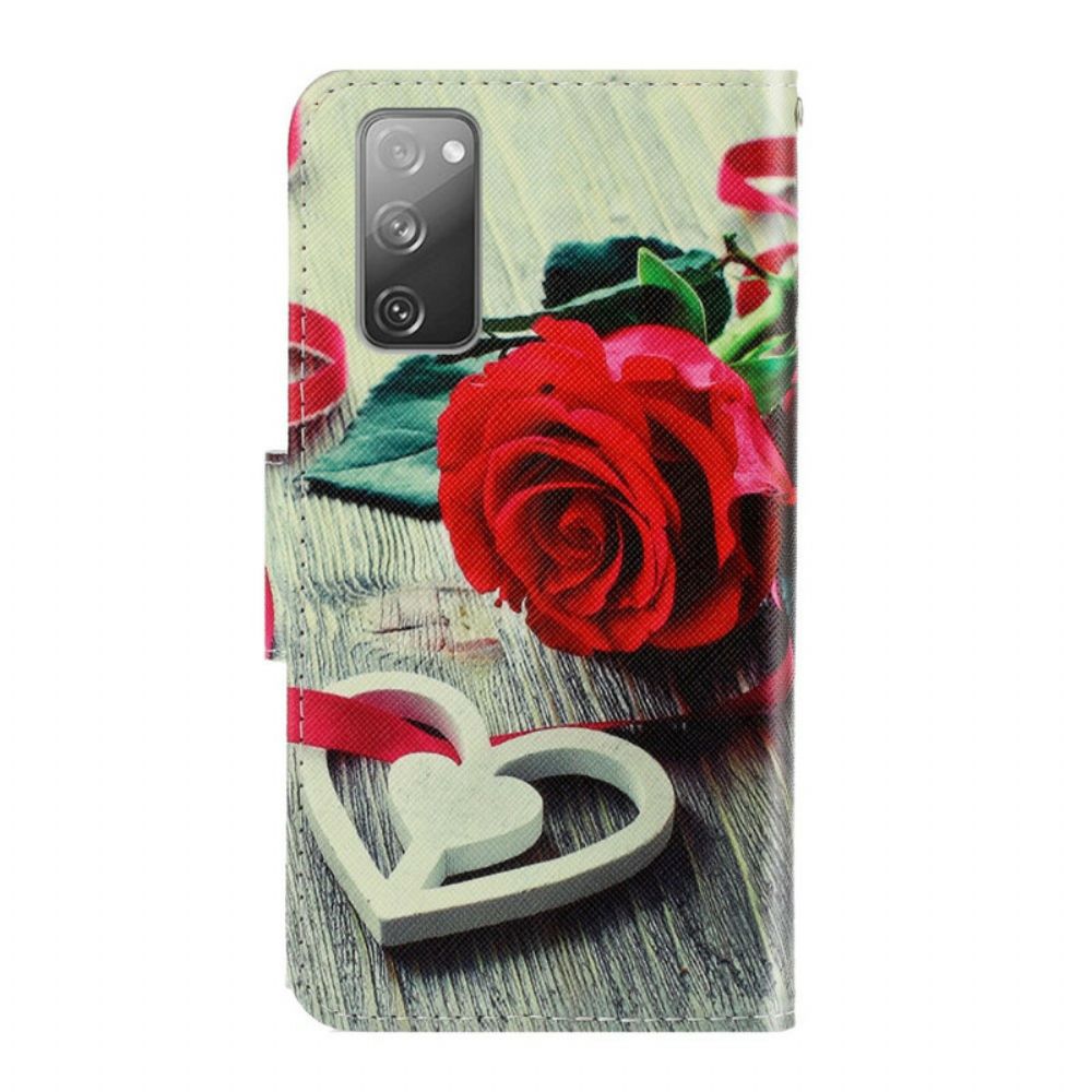 Leren Hoesje voor Samsung Galaxy S20 FE Met Ketting Romantische Roos Met Bandjes