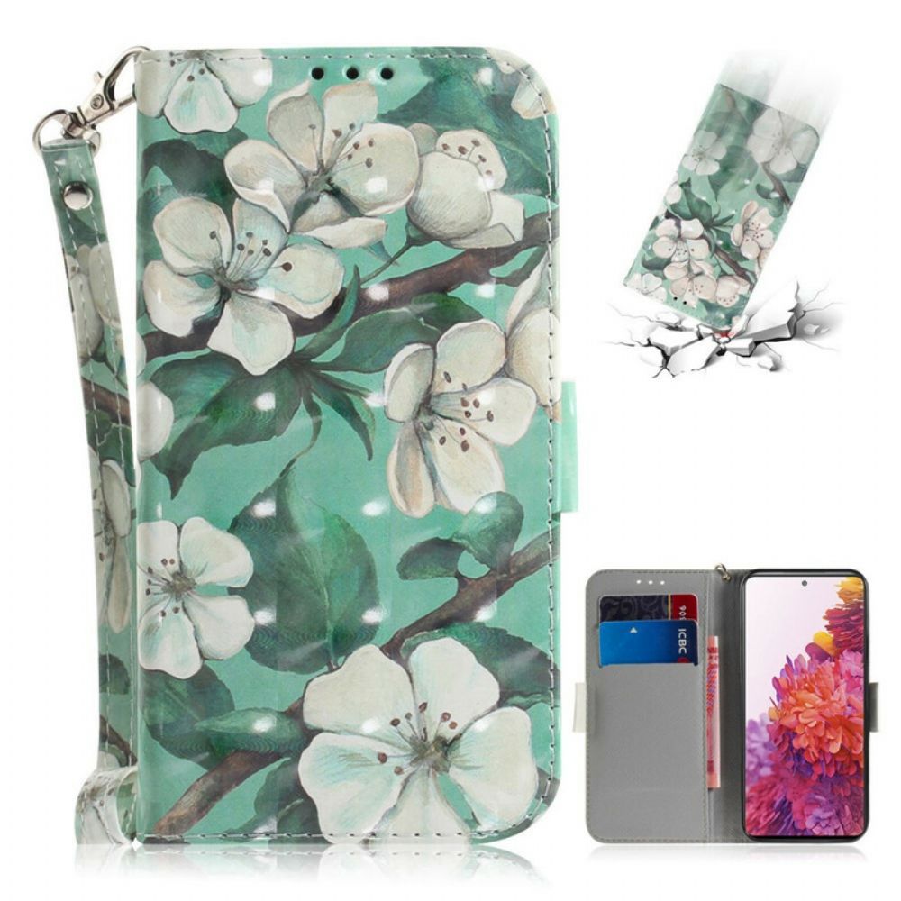 Leren Hoesje voor Samsung Galaxy S20 FE Met Ketting Thong Bloementak