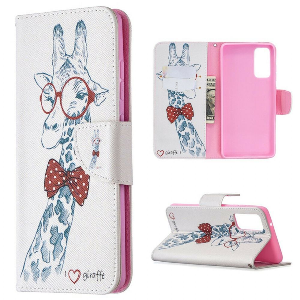 Leren Hoesje voor Samsung Galaxy S20 FE Nerdy Giraf