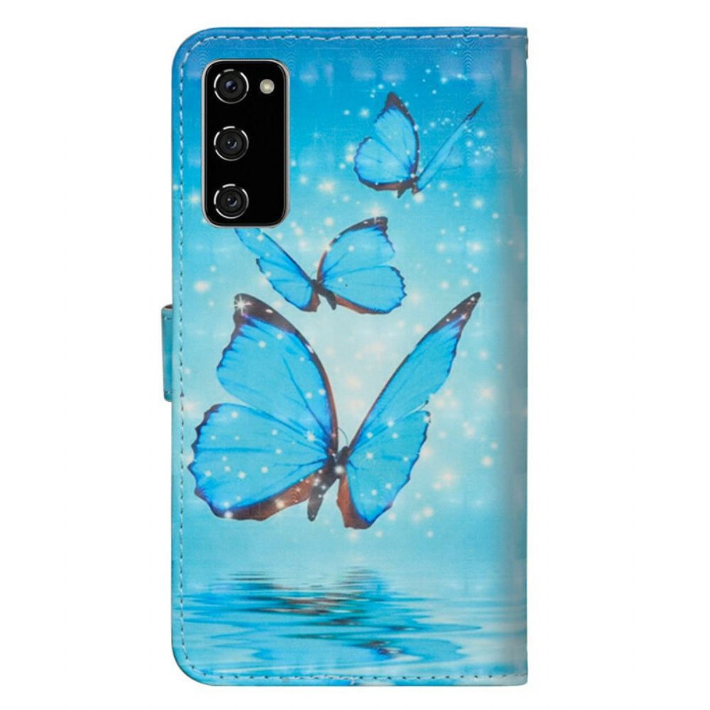 Leren Hoesje voor Samsung Galaxy S20 FE Vliegende Blauwe Vlinders