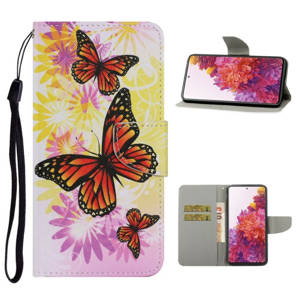 Leren Hoesje voor Samsung Galaxy S20 FE Vlinders En Zomerbloemen