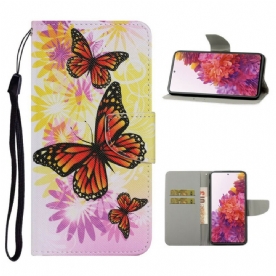 Leren Hoesje voor Samsung Galaxy S20 FE Vlinders En Zomerbloemen