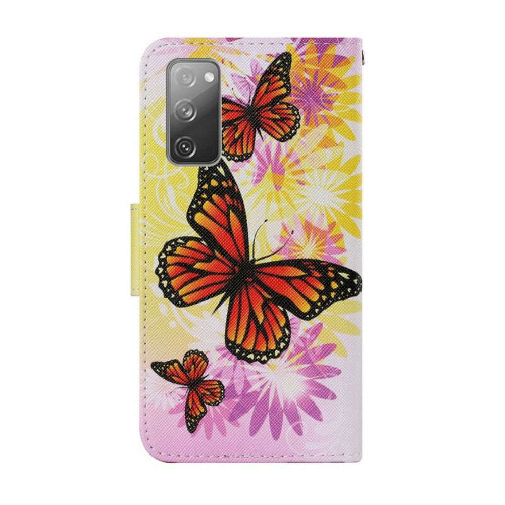 Leren Hoesje voor Samsung Galaxy S20 FE Vlinders En Zomerbloemen