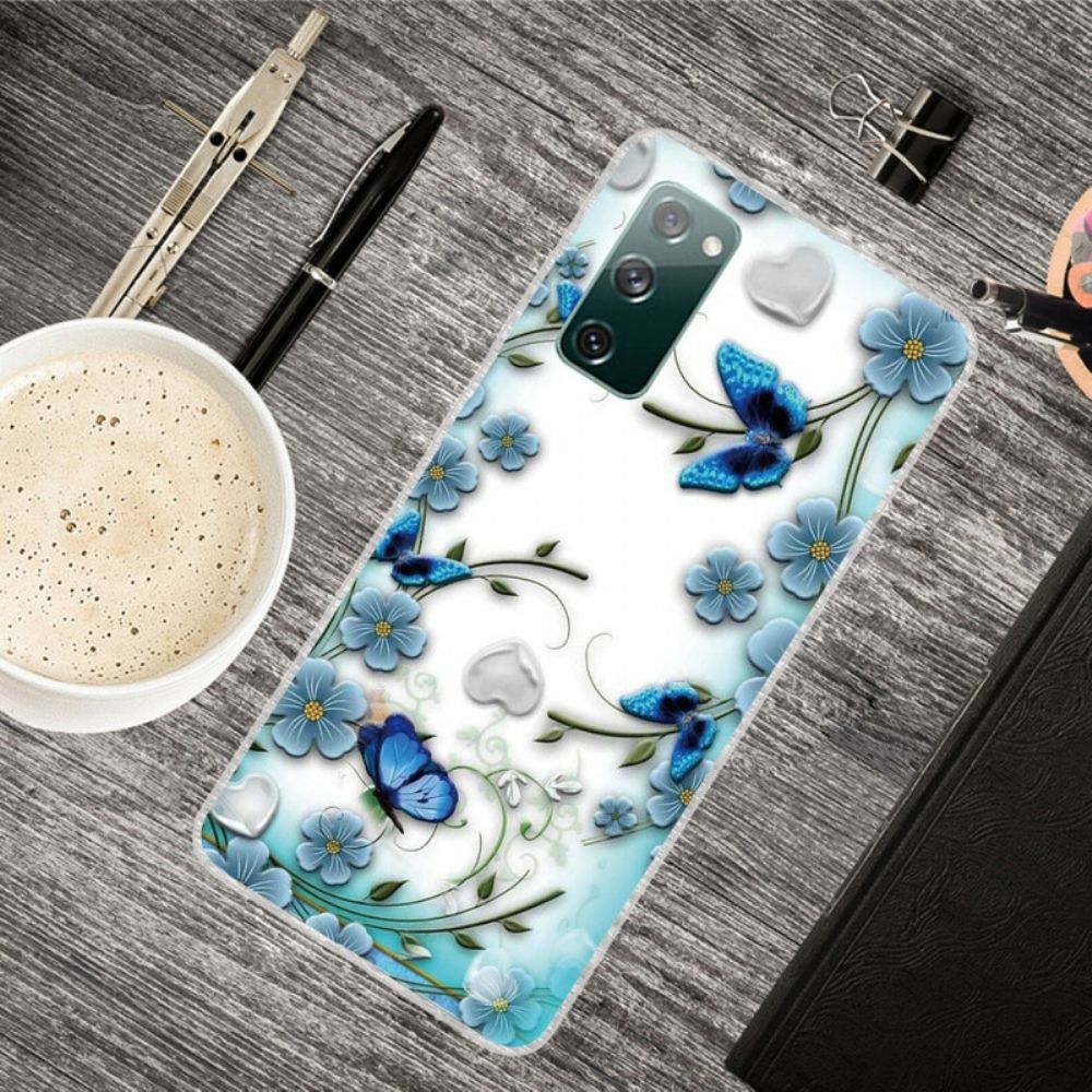 Telefoonhoesje voor Samsung Galaxy S20 FE Transparante Retro Vlinders En Bloemen