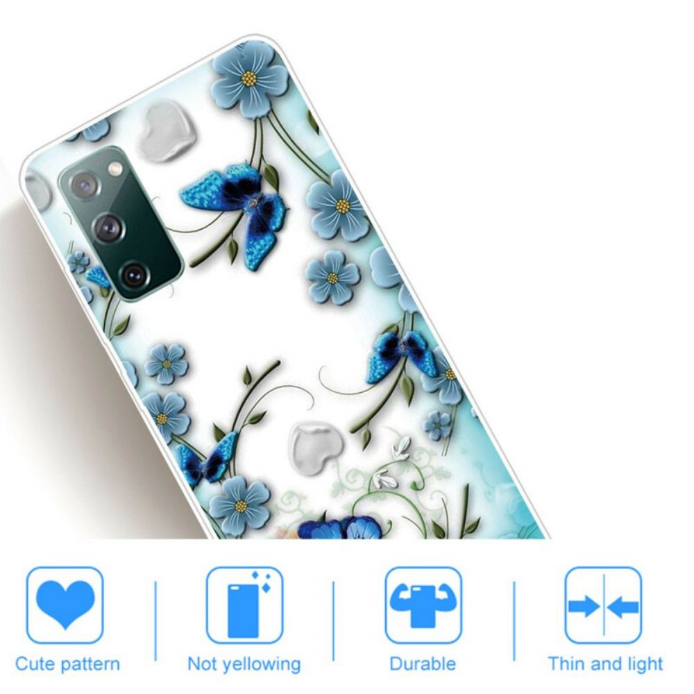 Telefoonhoesje voor Samsung Galaxy S20 FE Transparante Retro Vlinders En Bloemen