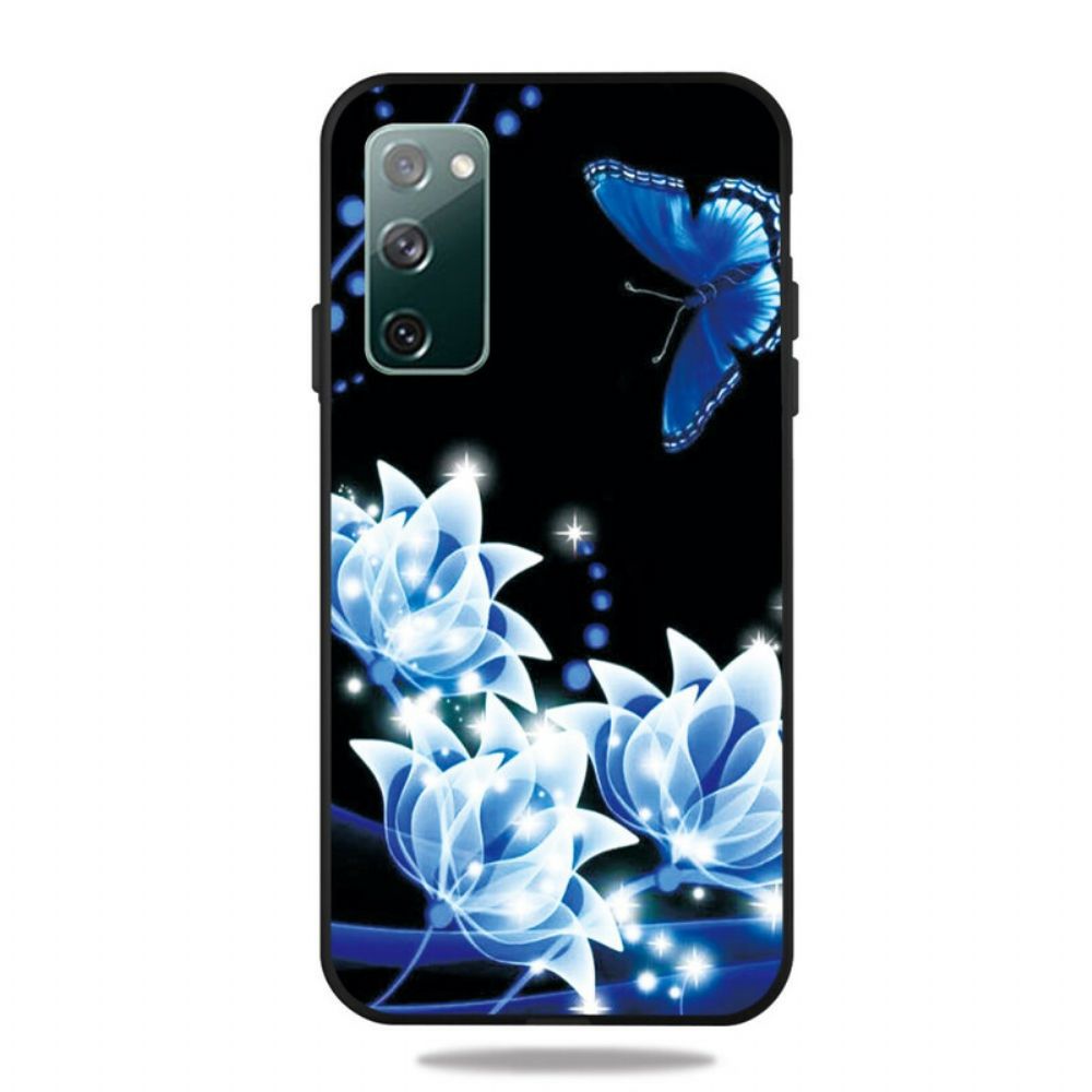 Telefoonhoesje voor Samsung Galaxy S20 FE Vlinder En Blauwe Bloemen