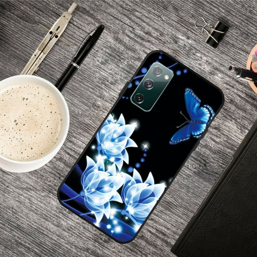 Telefoonhoesje voor Samsung Galaxy S20 FE Vlinder En Blauwe Bloemen