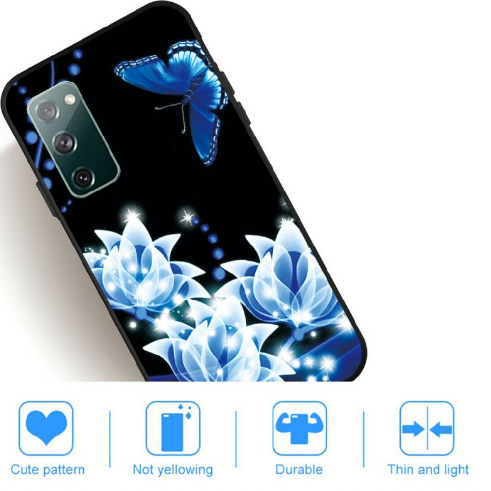 Telefoonhoesje voor Samsung Galaxy S20 FE Vlinder En Blauwe Bloemen