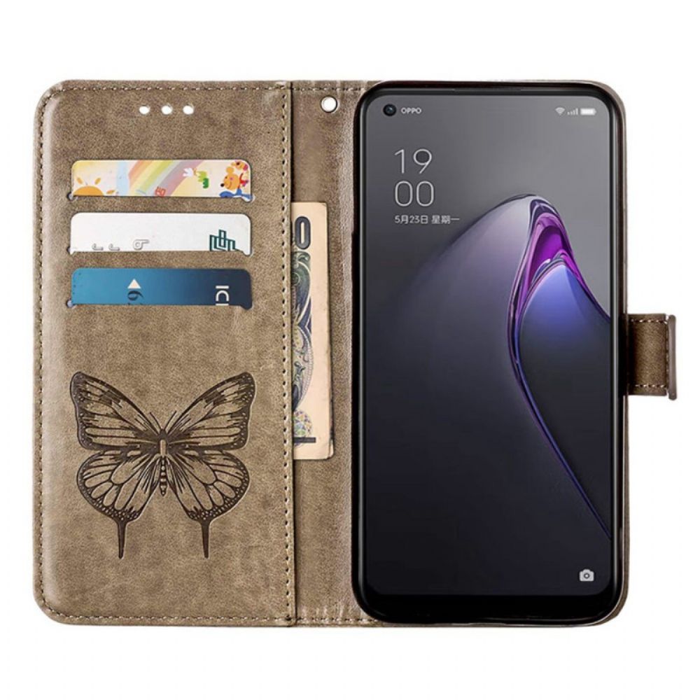 Folio-hoesje voor Oppo Reno 8 Pro Met Ketting Barokke Band Vlinder