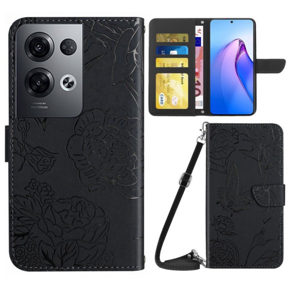 Folio-hoesje voor Oppo Reno 8 Pro Vlinders En Schouderriem