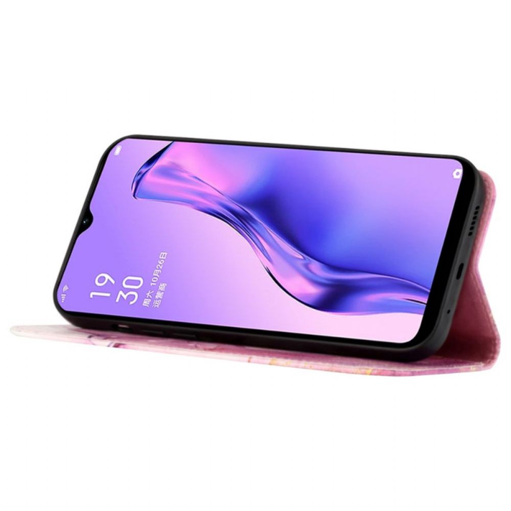 Leren Hoesje voor Oppo Reno 8 Pro Met Ketting Marmeren Band