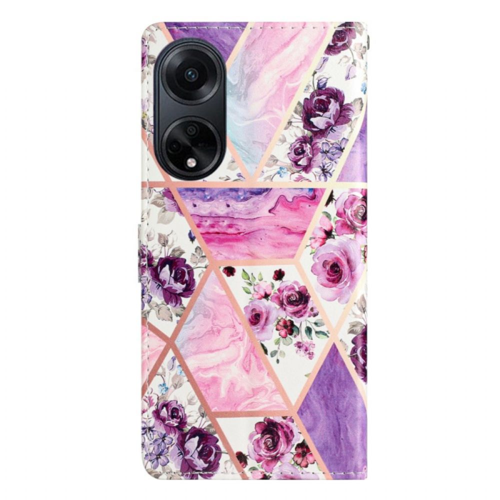 Bescherming Hoesje Oppo A98 5g Paarse Bloemen Met Riempje