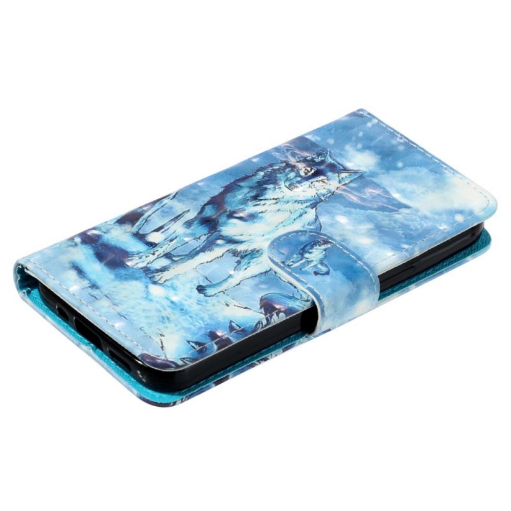 Flip Case Leren Oppo A98 5g 3d Sneeuwwolf Met Riem