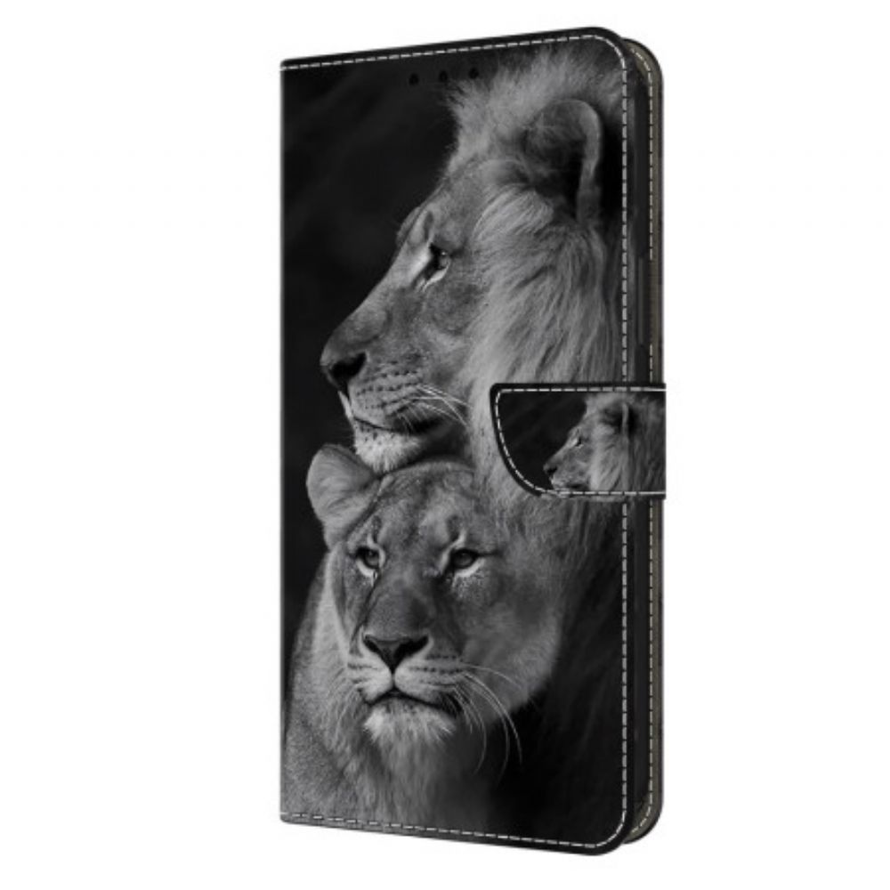 Flip Case Leren Oppo A98 5g Paar Leeuwen