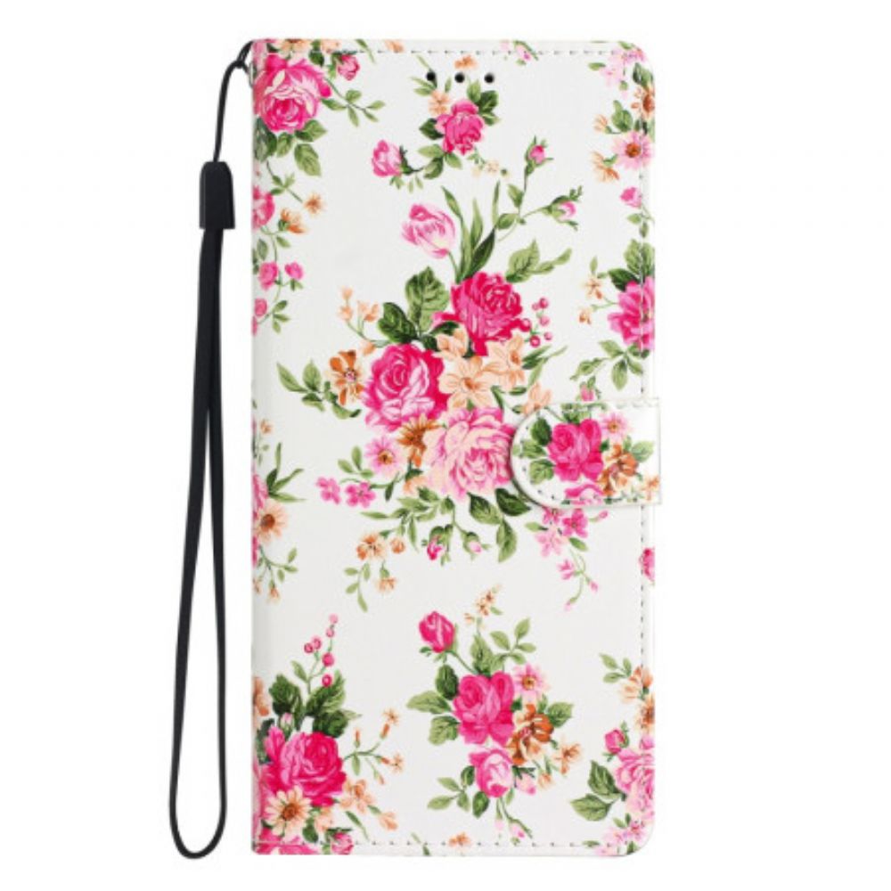 Folio-hoesje Oppo A98 5g Rode Bloemen Met Riem