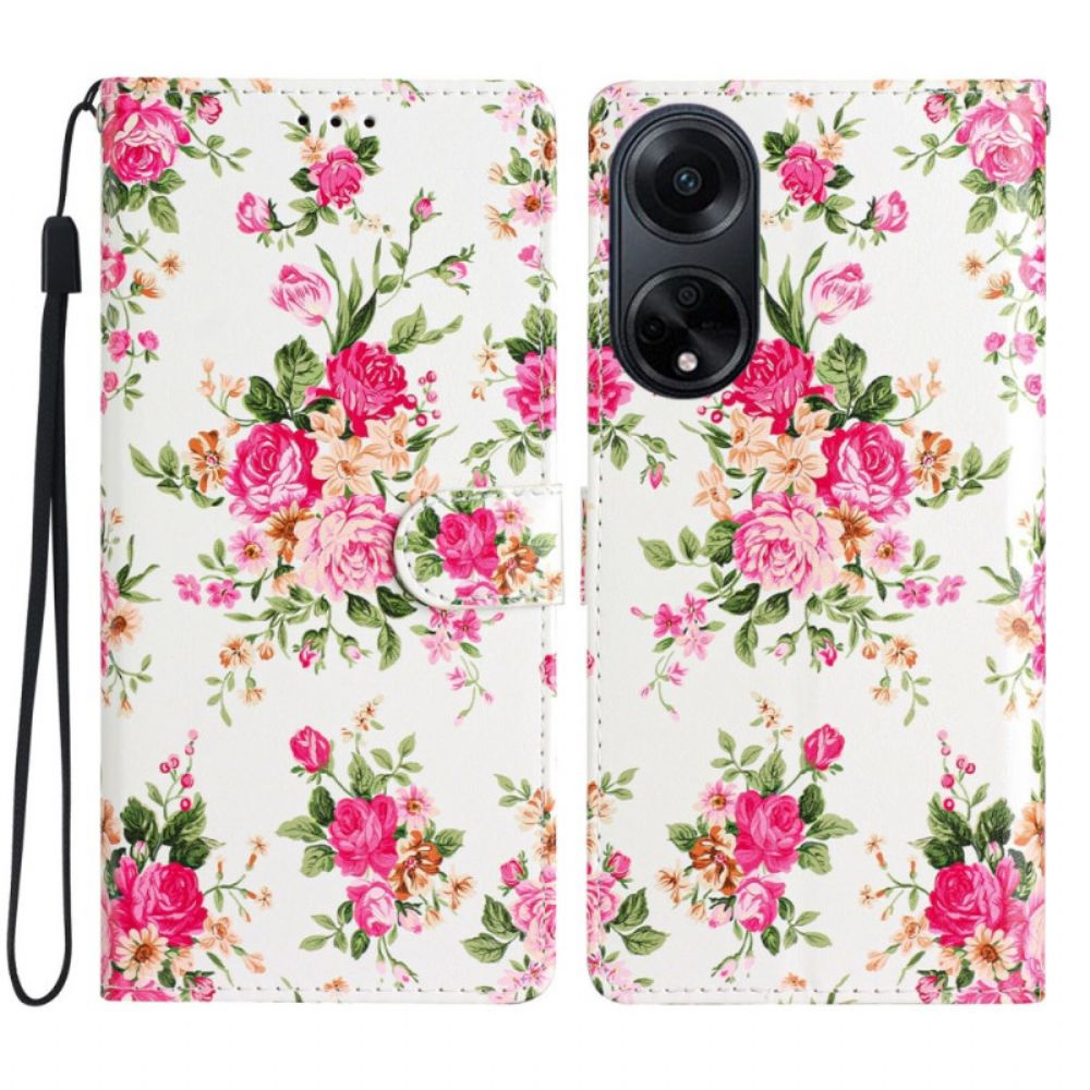 Folio-hoesje Oppo A98 5g Rode Bloemen Met Riem