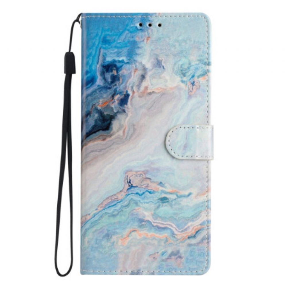 Folio-hoesje Oppo A98 5g Telefoonhoesje Blauw Marmer Met Riem