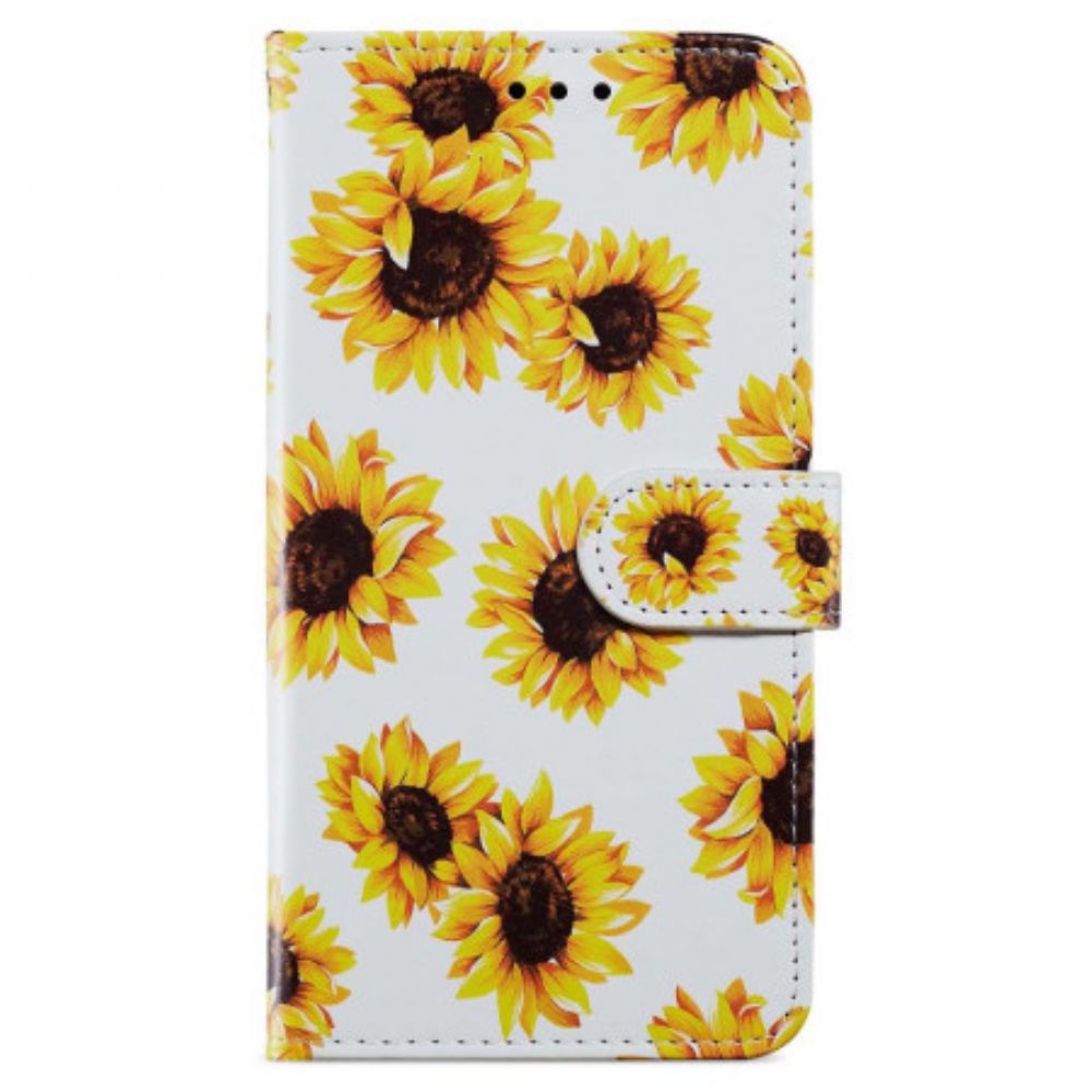 Folio-hoesje Oppo A98 5g Telefoonhoesje Riem Zonnebloemen