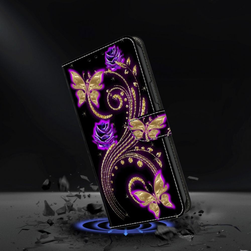 Folio-hoesje Oppo A98 5g Telefoonhoesje Violette Bloemen En Vlinders