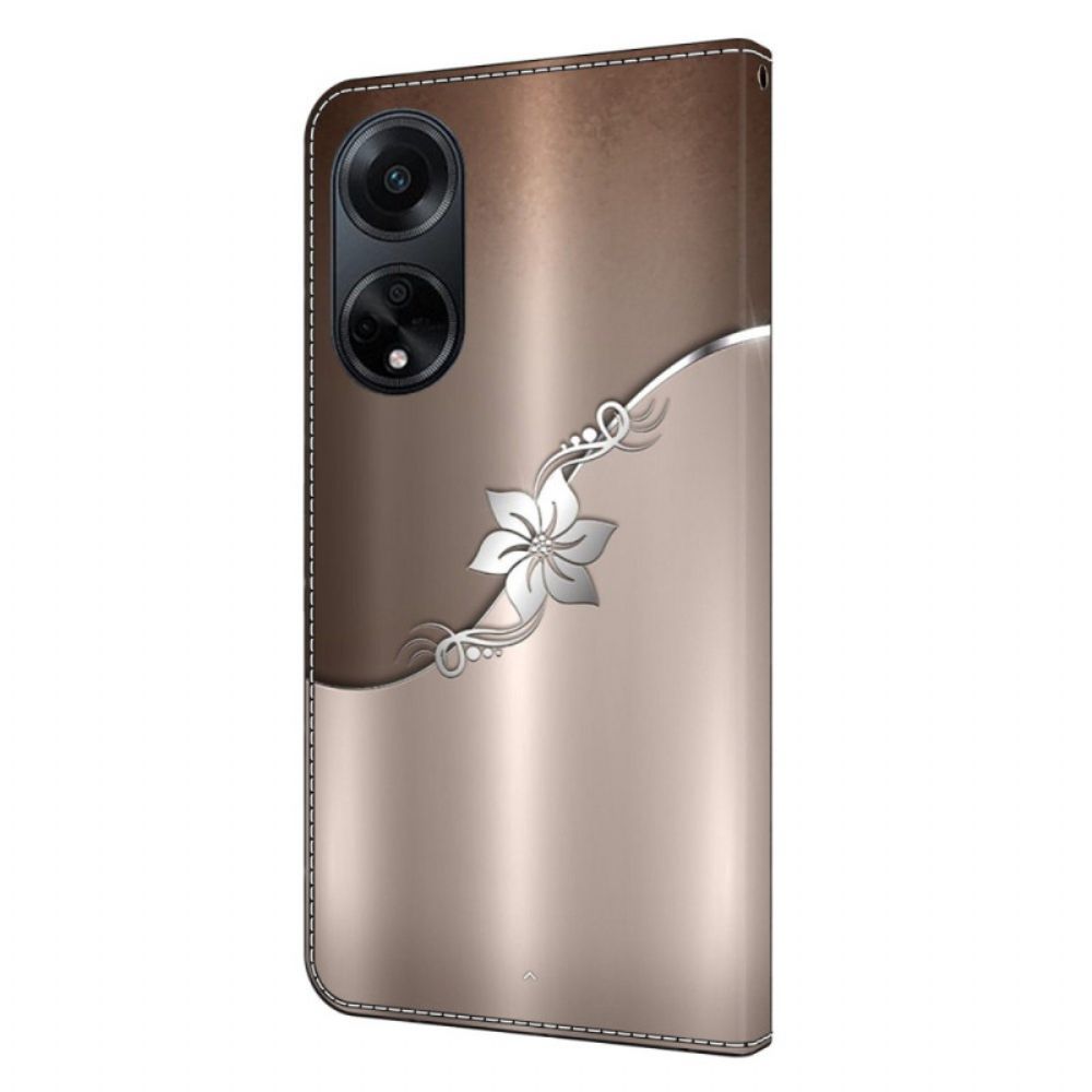 Folio-hoesje Oppo A98 5g Zilveren Bloem