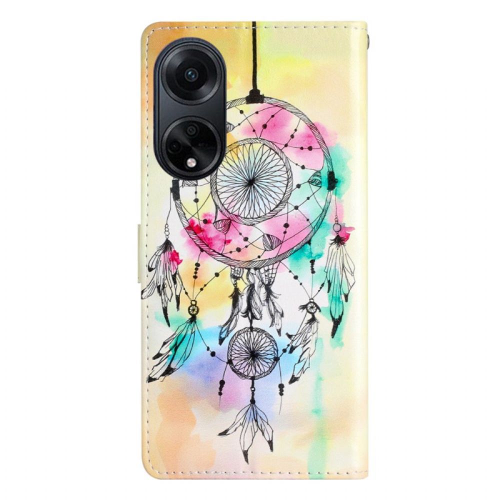 Leren Hoesje Oppo A98 5g Aquarel Dromenvanger Met Riem Bescherming Hoesje