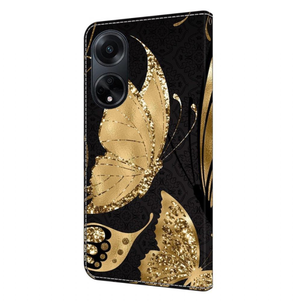 Leren Hoesje Oppo A98 5g Gouden Vlinder Bescherming Hoesje