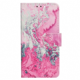 Leren Hoesje Oppo A98 5g Roze En Zilver Marmerpatroon Bescherming Hoesje