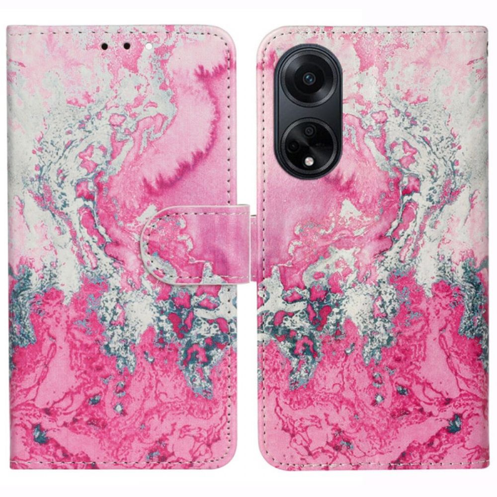 Leren Hoesje Oppo A98 5g Roze En Zilver Marmerpatroon Bescherming Hoesje