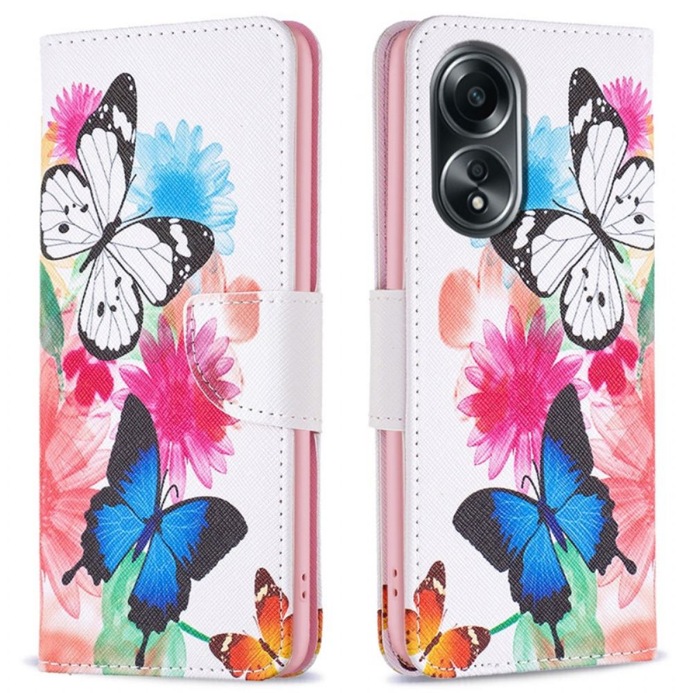 Leren Hoesje Oppo A98 5g Twee Vlinders