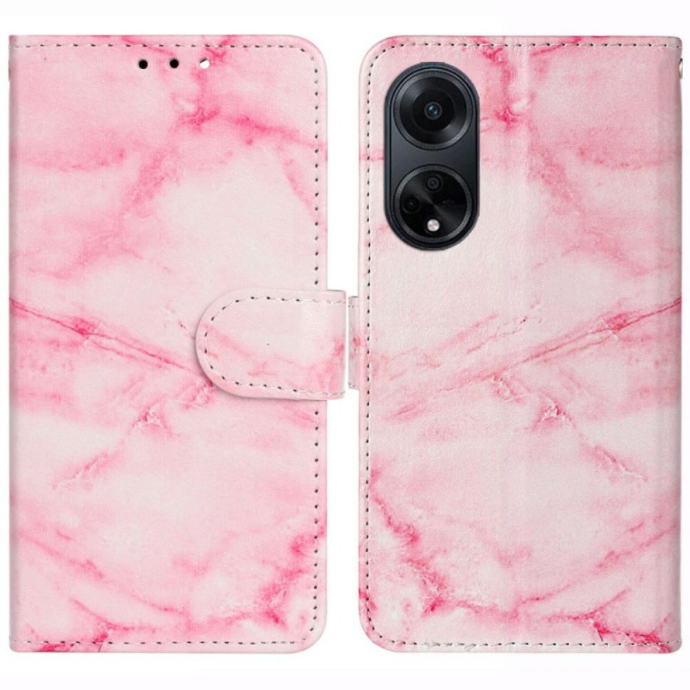 Leren Hoesje Voor Oppo A98 5g Roze Marmer