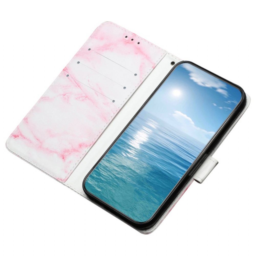 Leren Hoesje Voor Oppo A98 5g Roze Marmer