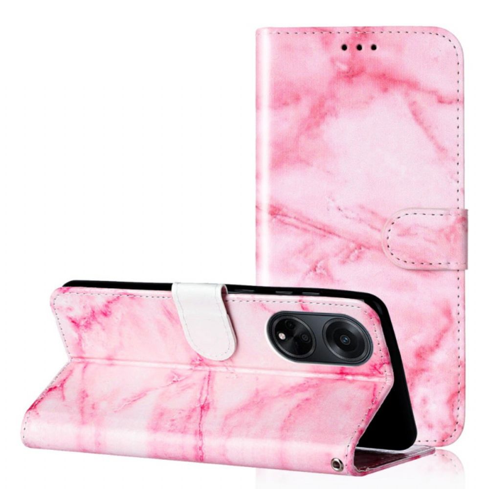 Leren Hoesje Voor Oppo A98 5g Roze Marmer