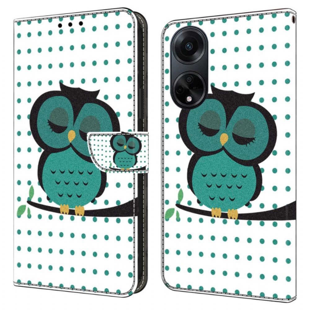 Leren Hoesje Voor Oppo A98 5g Slapende Uil