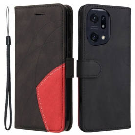 Folio-hoesje voor Oppo Find X5 Pro Met Ketting Tweekleurige Riem