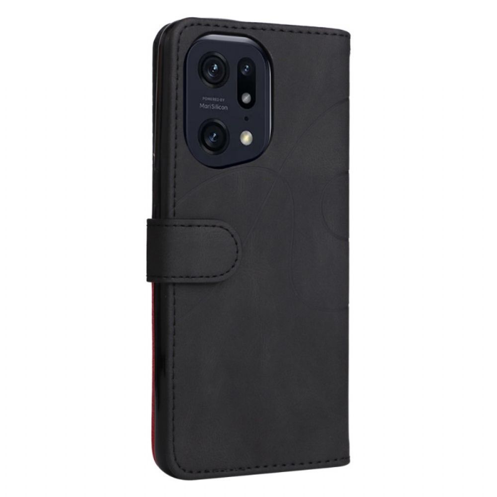 Folio-hoesje voor Oppo Find X5 Pro Met Ketting Tweekleurige Riem