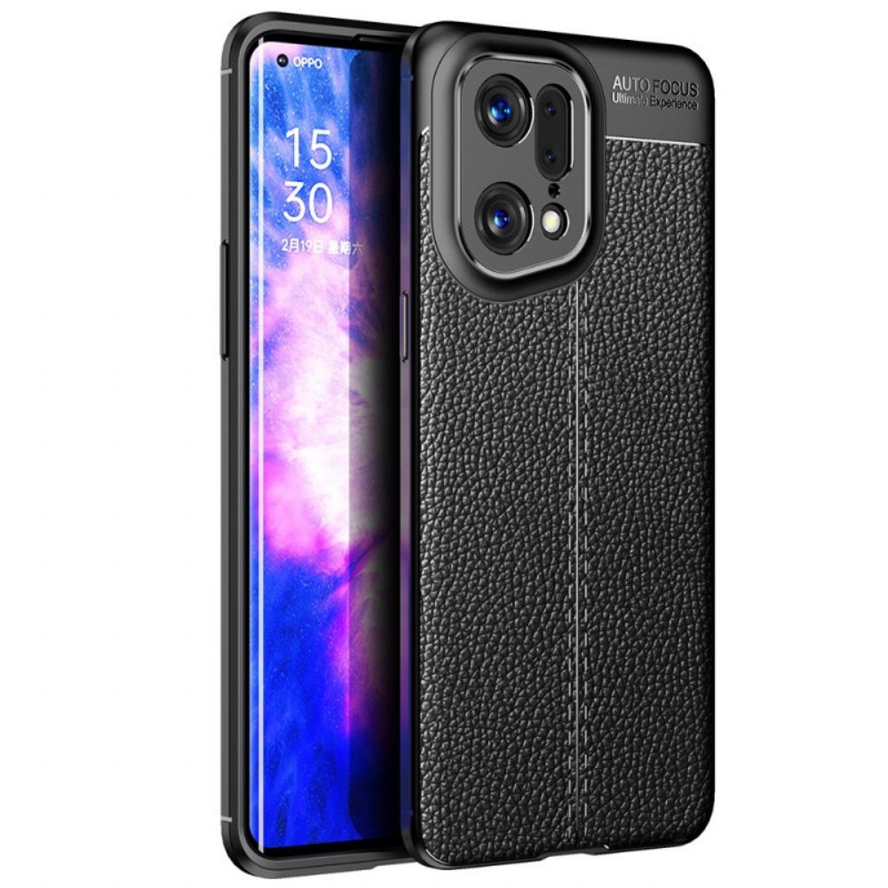 Hoesje voor Oppo Find X5 Pro Dubbele Lijn Litchi Leder Effect